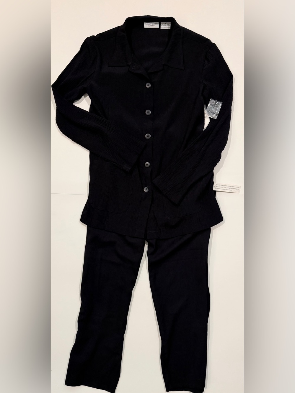 NWT Black Textured Two Piece Button Front Pant Set S/M